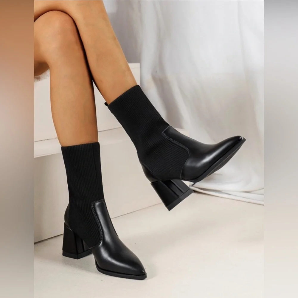 Elegant Black Women's Ankle Boots - Picture 2 of 8